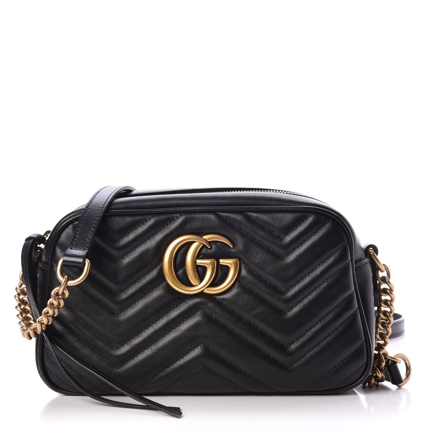Gucci Calfskin Matelasse Small GG Marmont Chain Shoulder Bag Black 1 of 8