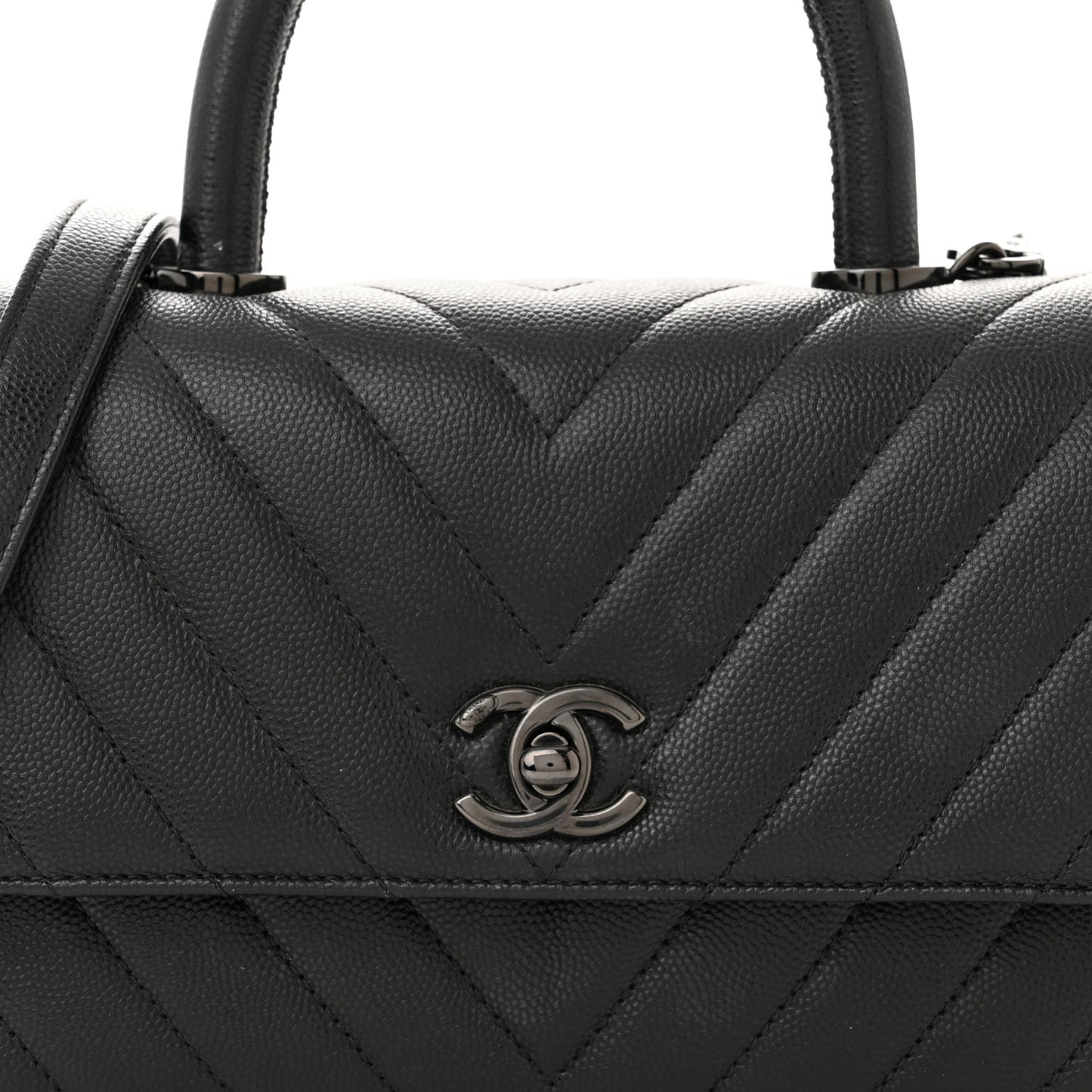 Caviar Chevron Quilted Mini Coco Handle Flap So Black