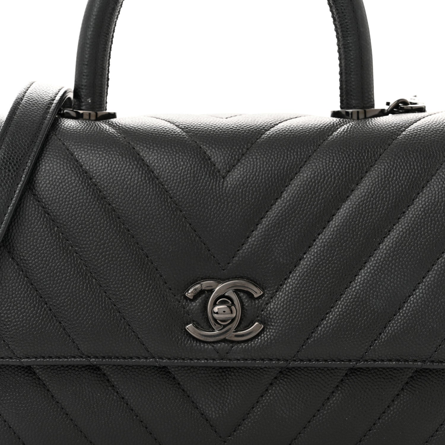 Chanel Caviar Chevron Quilted Mini Coco Handle Flap So Black 8 of 11