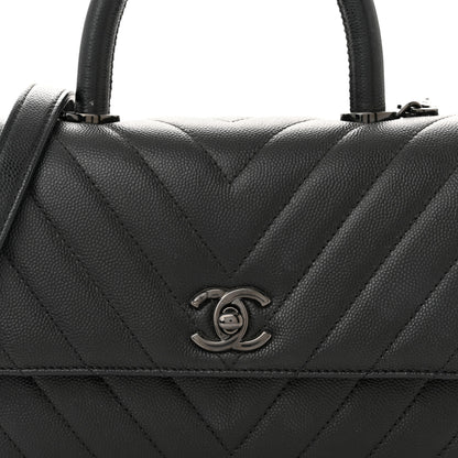 Chanel Caviar Chevron Quilted Mini Coco Handle Flap So Black 8 of 11