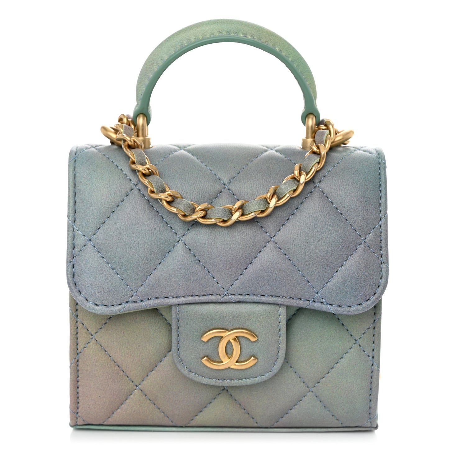 Lambskin Quilted Ombre Top Handle Flap Clutch With Chain Green Purple