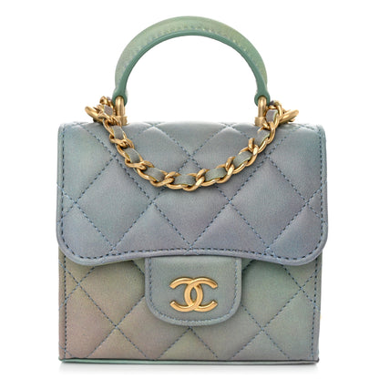 Chanel Lambskin Quilted Ombre Top Handle Flap Clutch With Chain Green Purple 1 of 11
