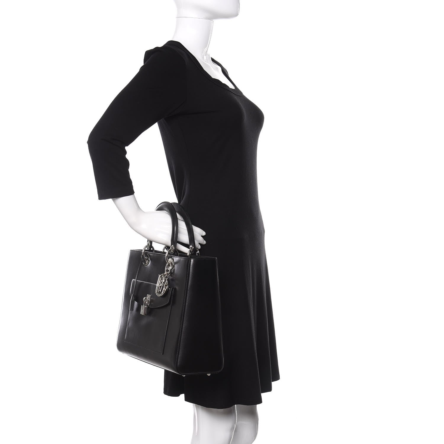 Christian Dior Box Calfskin Lady Dior Pouch Tote Black 2 of 10