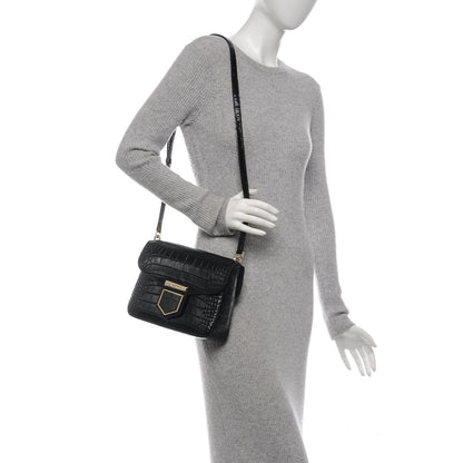 Givenchy Calfskin Crocodile Embossed Small Nobile Shoulder Bag Black 2 of 6