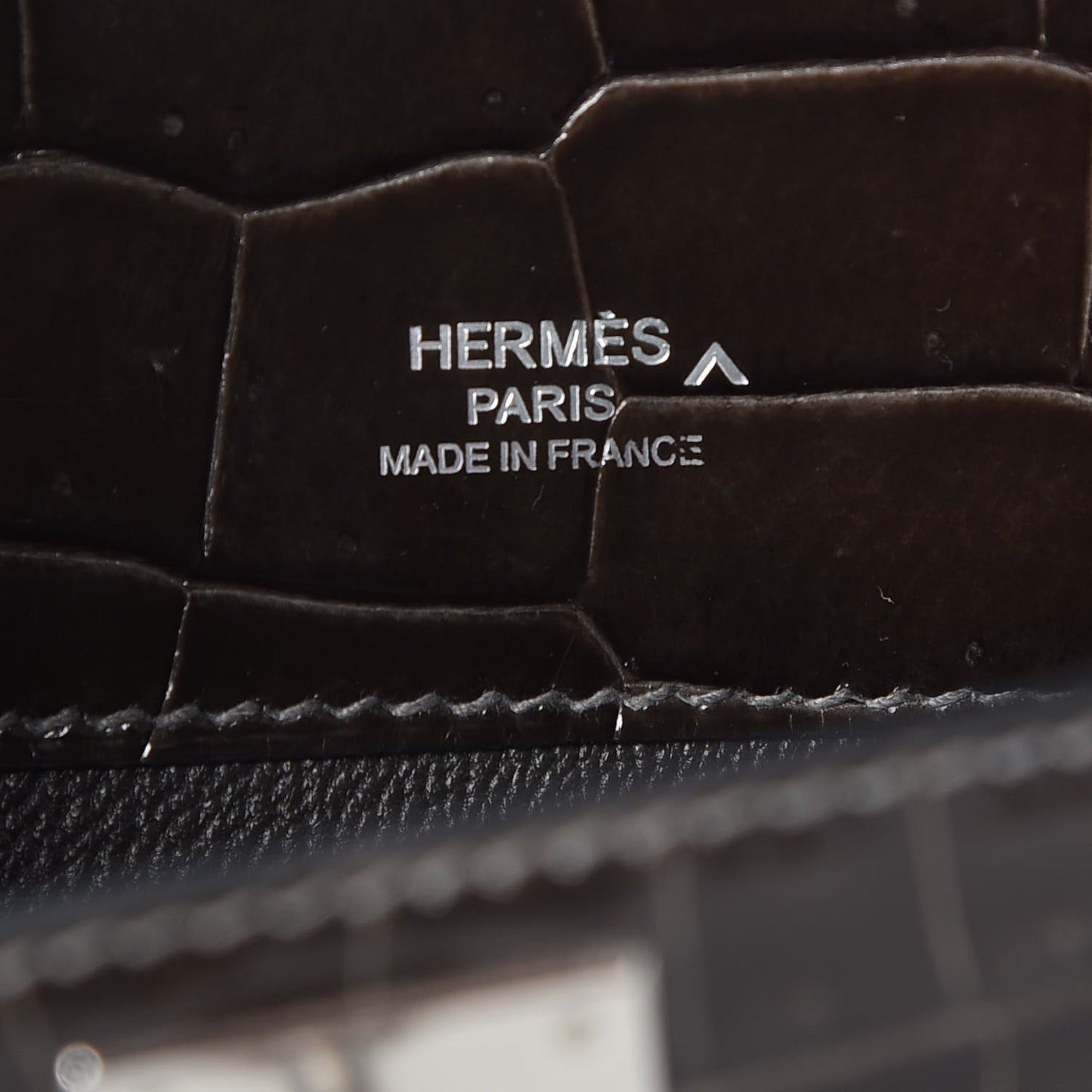 Shiny Porosus Crocodile Kelly Cut Pochette Graphite