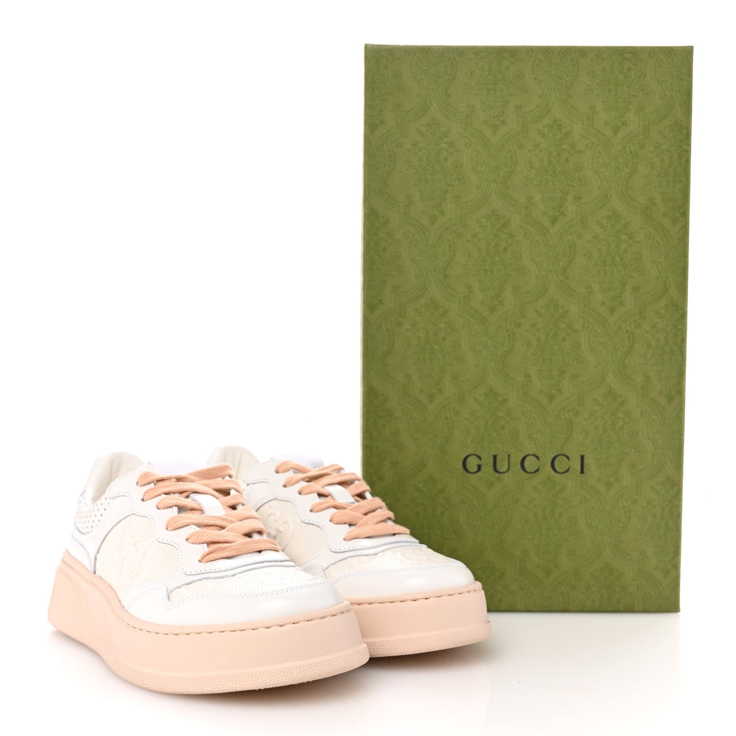 Calfskin GG Tennis Embossed Womens Platform 55mm Sneakers 37 White