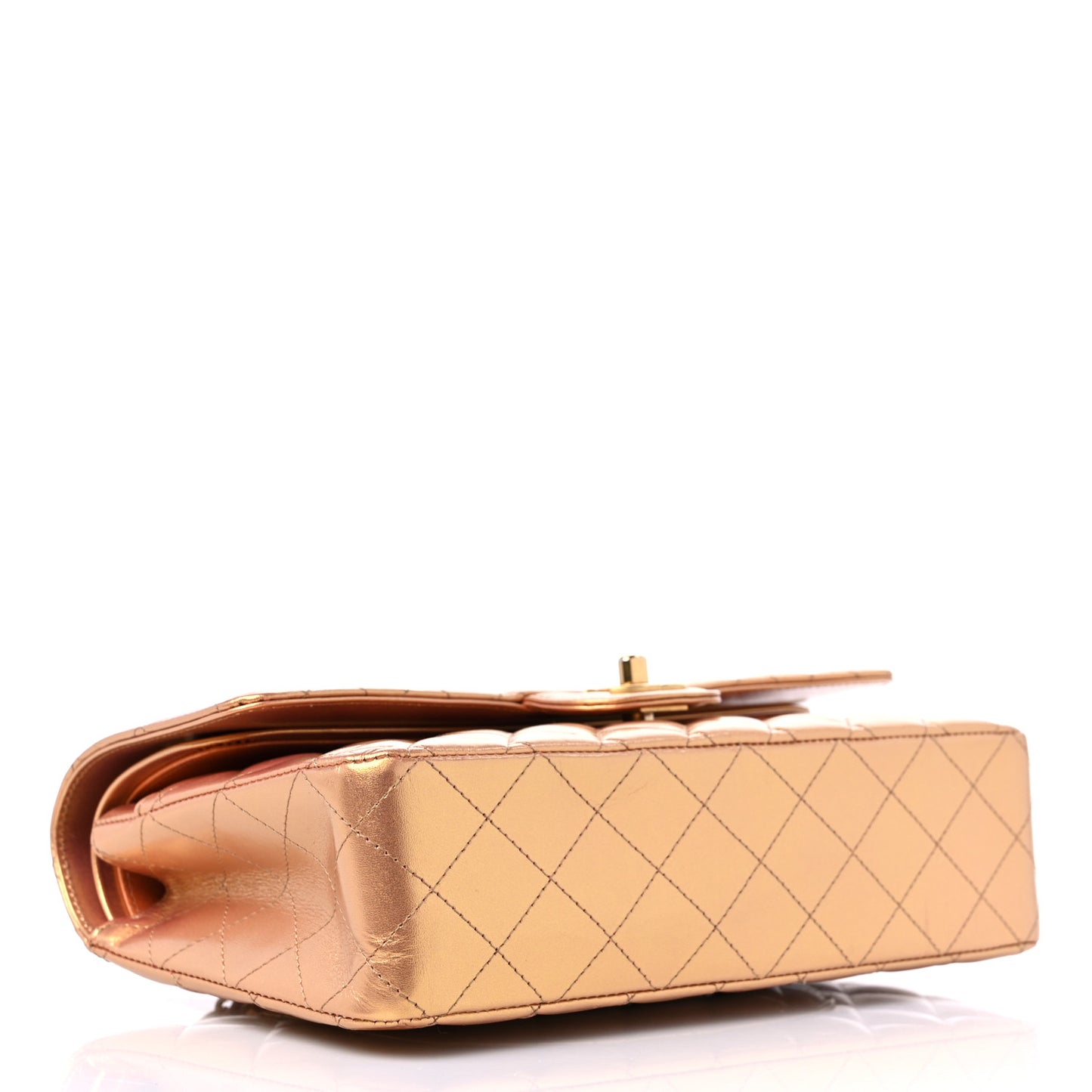 Metallic Lambskin Quilted Medium Double Flap Golden