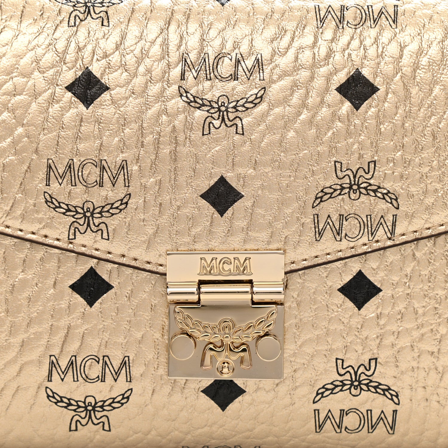 MCM Metallic Visetos Medium Millie Crossbody Bag Berlin Gold 8 of 8