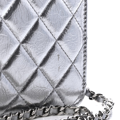 Chanel Metallic Crumpled Patent Calfskin Quilted Wallet On Chain WOC Silver 5 of 5