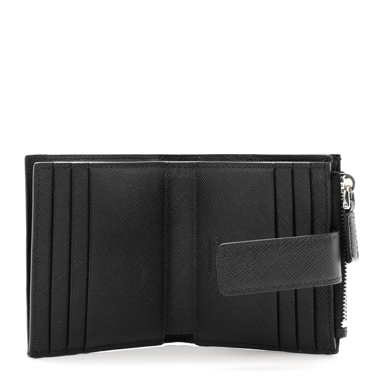Prada Saffiano Metal Card Holder Compact Wallet Black 5 of 6