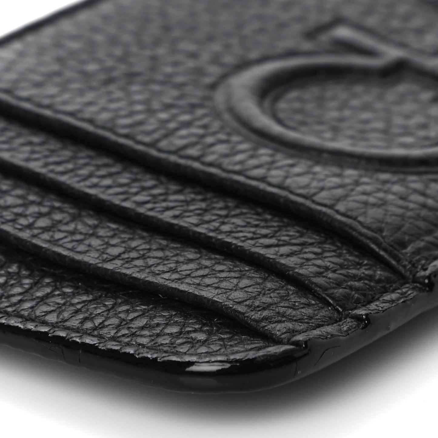 Calfskin Logo Embossed Card Holder On Chain Black