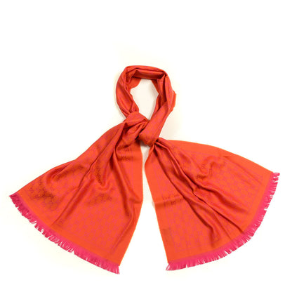 Gucci Wool GG Monogram Reversible New Sten Fringe Scarf Orange Pink 1 of 3