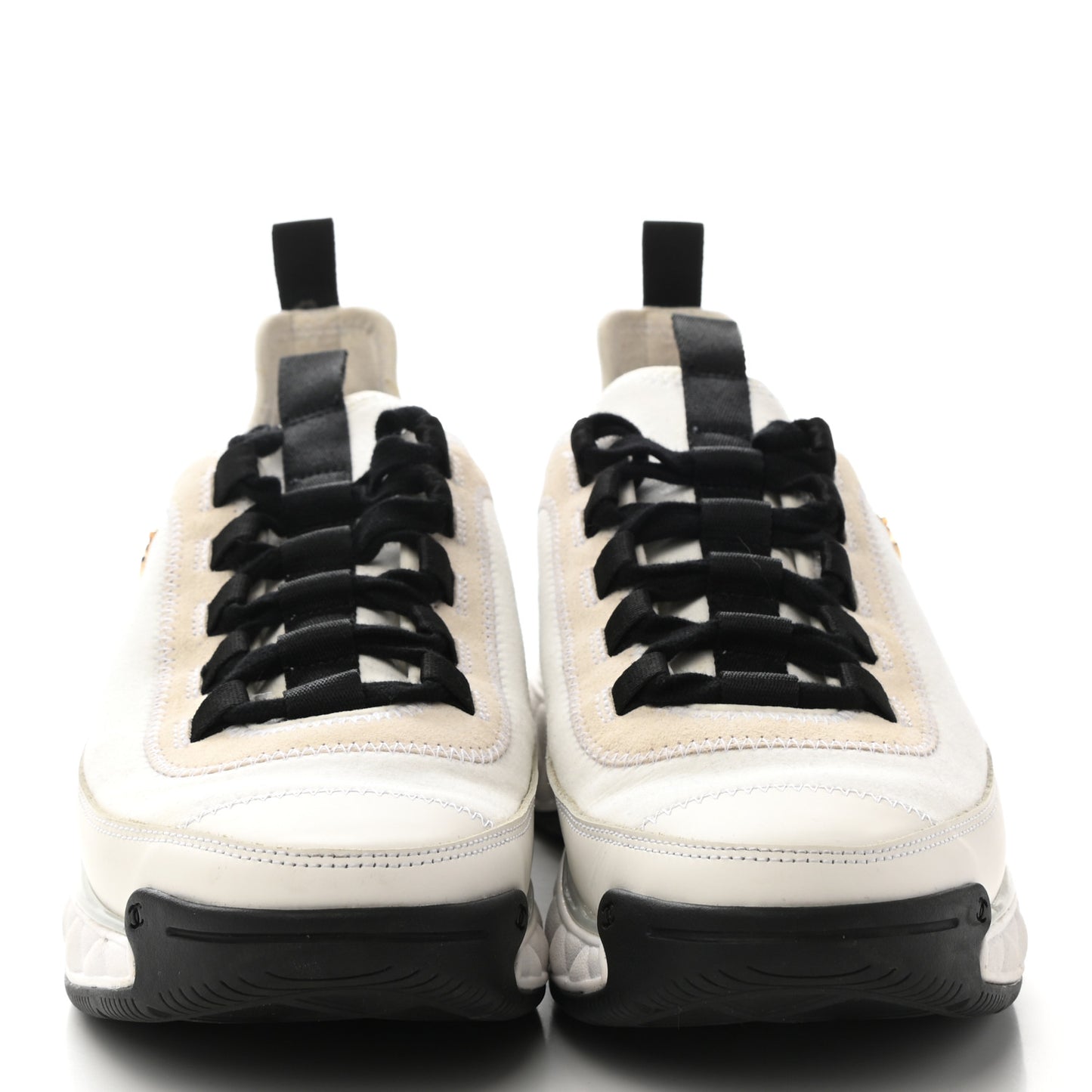 Velvet Calfskin Mixed Fibers CC Sneakers 39 Ivory Black