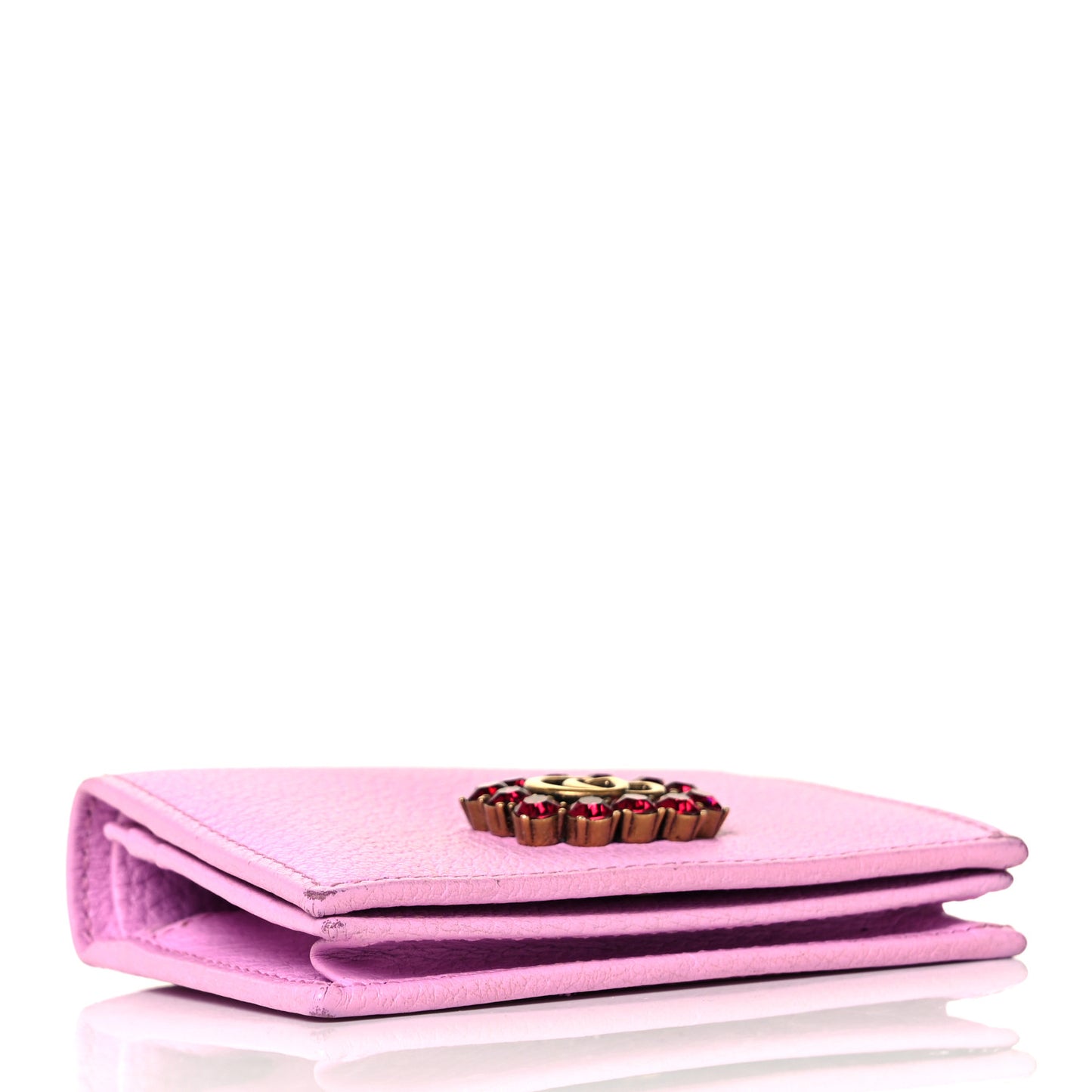 Calfskin Crystal Double G Card Case Wallet Malva
