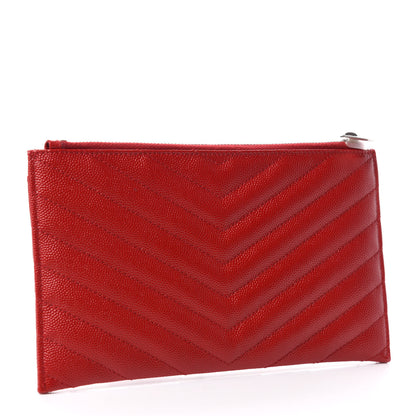 Saint Laurent Grain De Poudre Chevron Monogram Bill Pouch Red 3 of 8