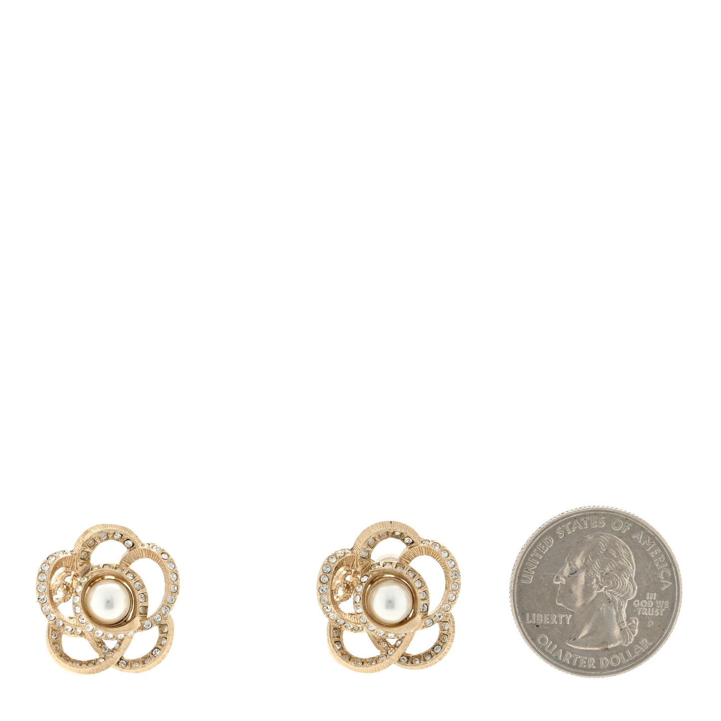 Crystal Pearl Camellia Earrings Gold