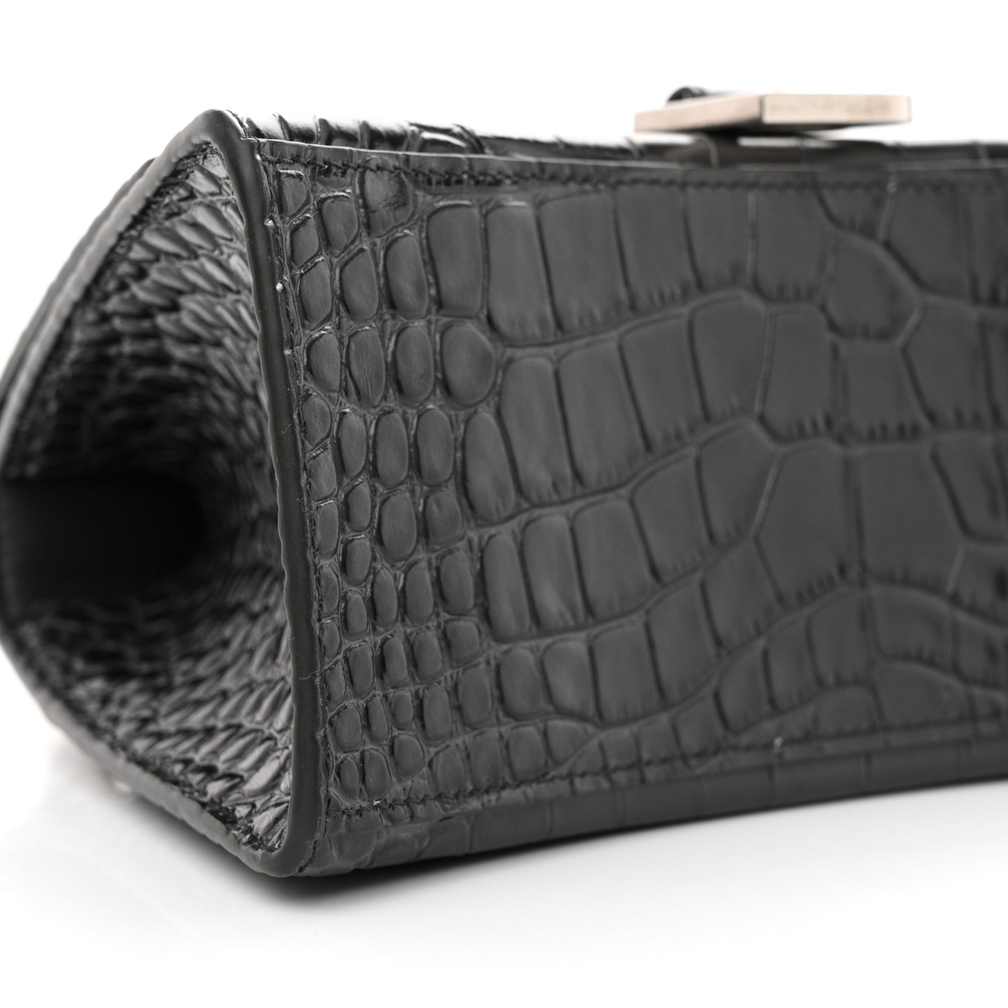 Shiny Calfskin Crocodile Embossed Small Hourglass Top Handle Bag Dark Grey