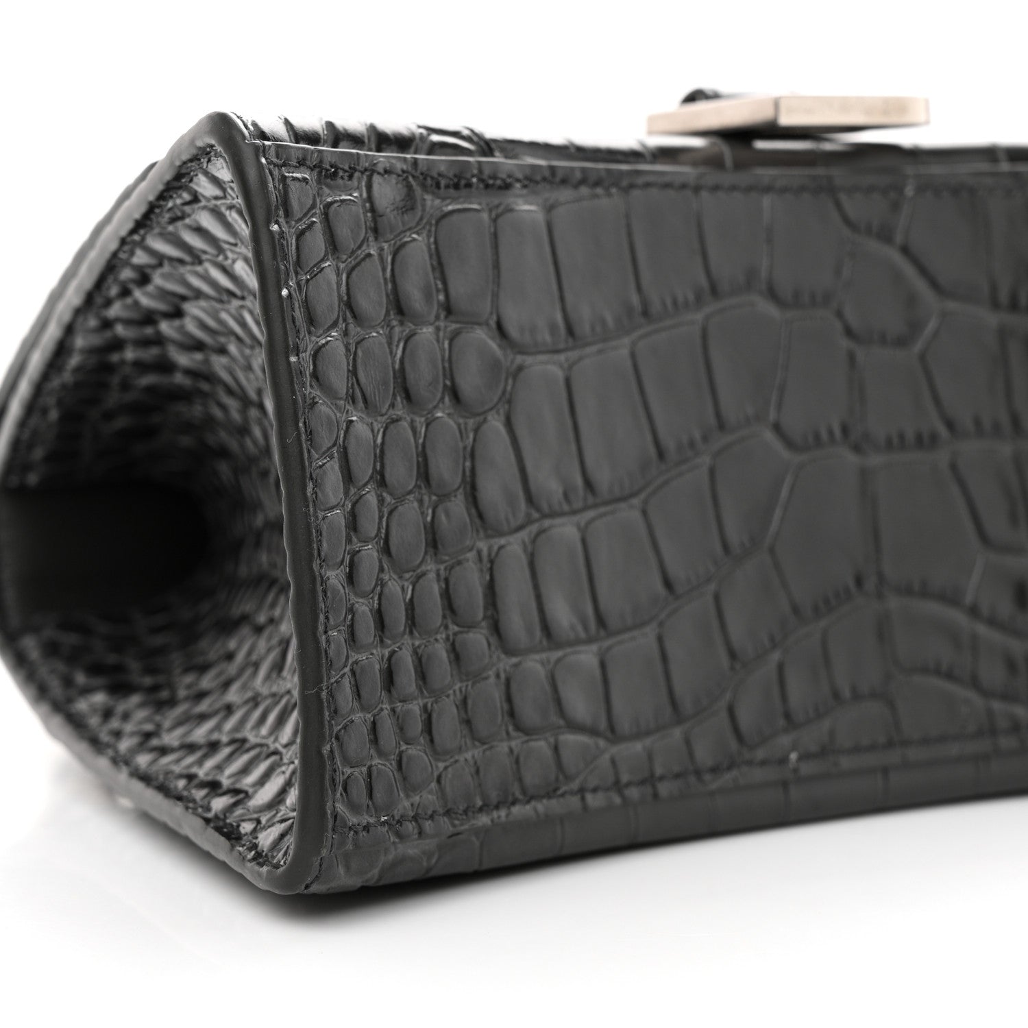 Balenciaga Shiny Calfskin Crocodile Embossed Small Hourglass Top Handle Bag Dark Grey 11 of 13
