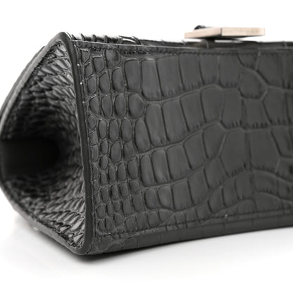 Balenciaga Shiny Calfskin Crocodile Embossed Small Hourglass Top Handle Bag Dark Grey 11 of 13
