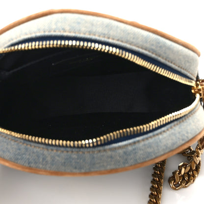 Saint Laurent Denim Matelasse Chevron Quilted Round Vinyle Camera Bag Rodeo Blue Cinnamon 5 of 13