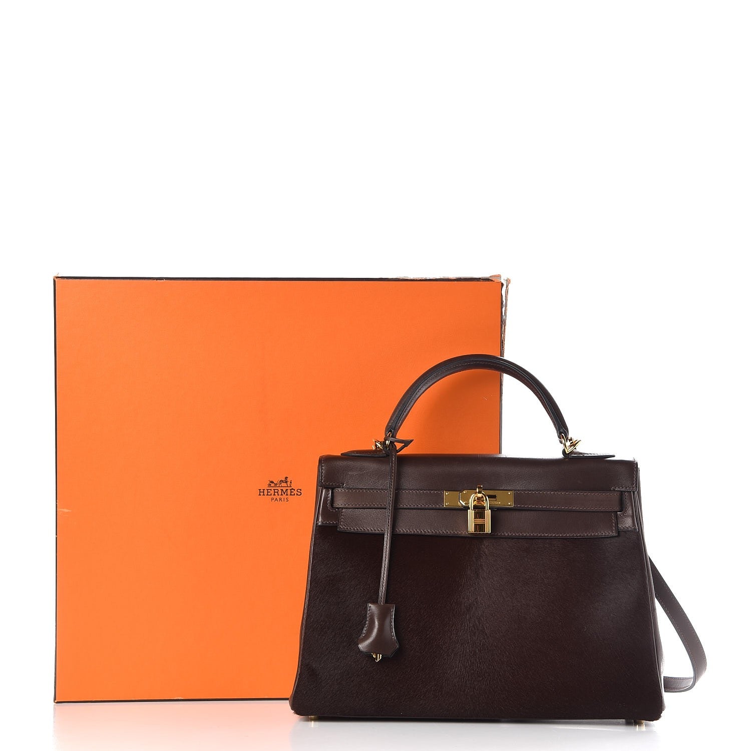Hermes Pony Hair Swift Kelly Retourne 32 Chocolate 296454