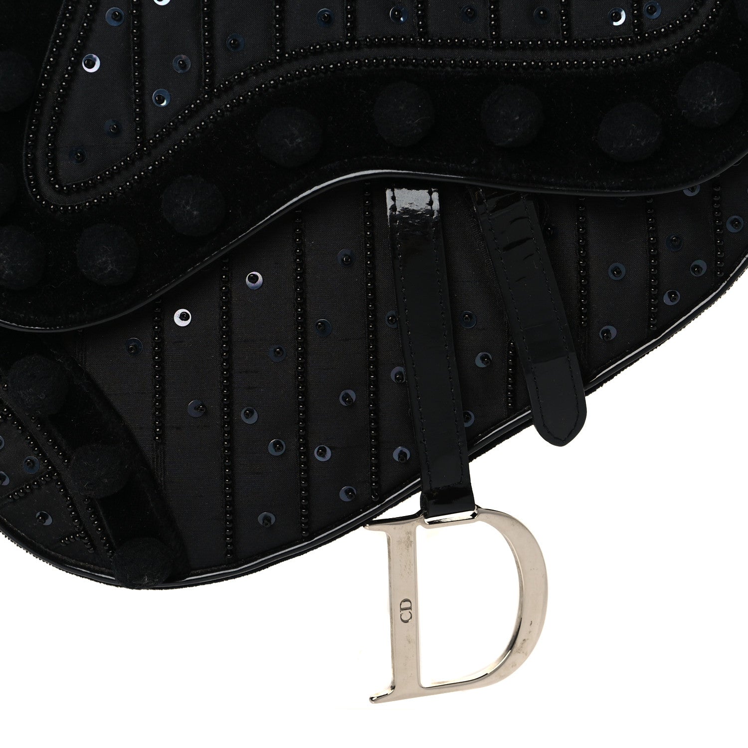 Christian Dior Velvet Nylon Pom Pom Saddle Bag Black 7 of 9
