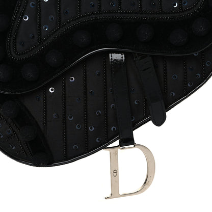 Christian Dior Velvet Nylon Pom Pom Saddle Bag Black 7 of 9