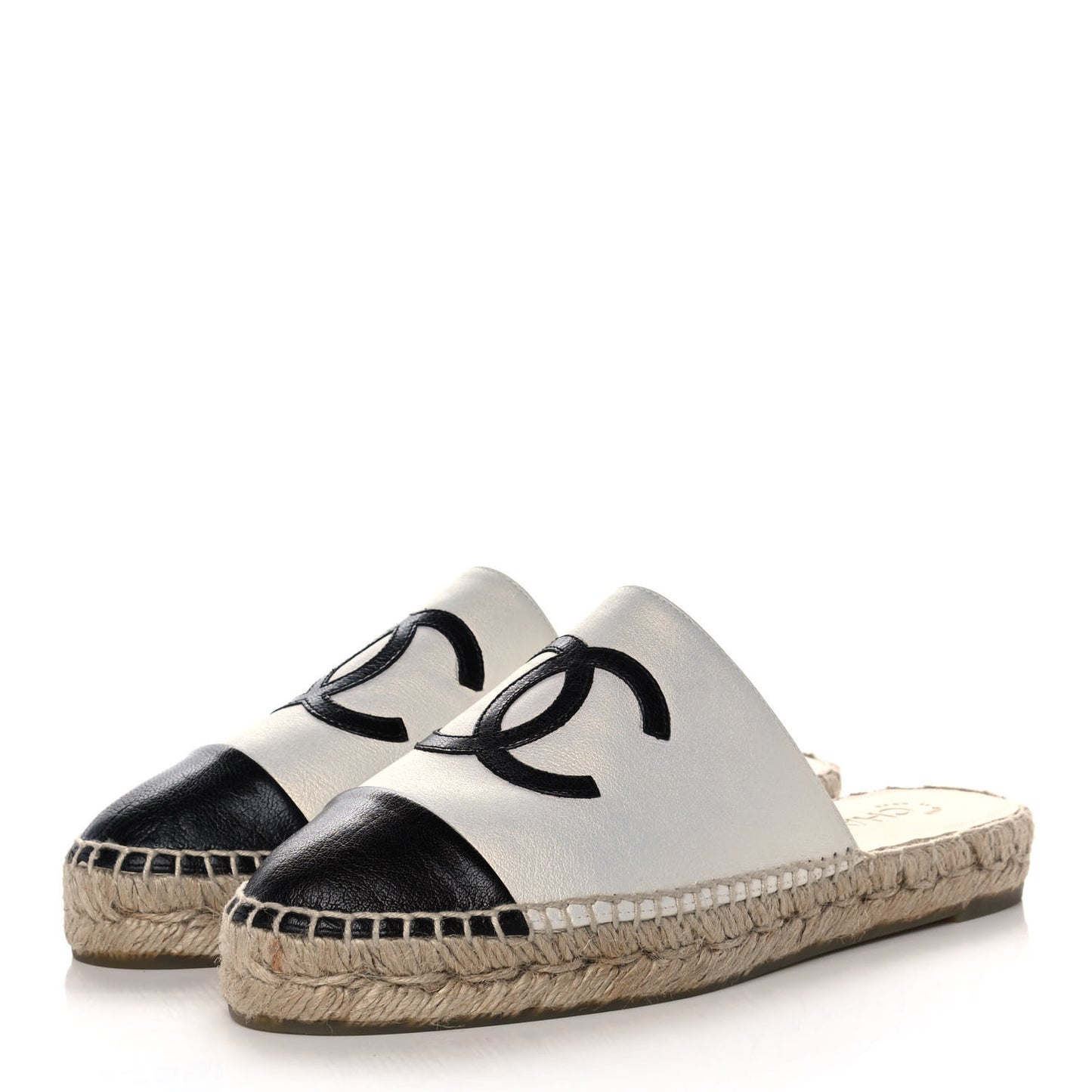 Iridescent Goatskin CC Espadrille Mules 37 Ivory Black