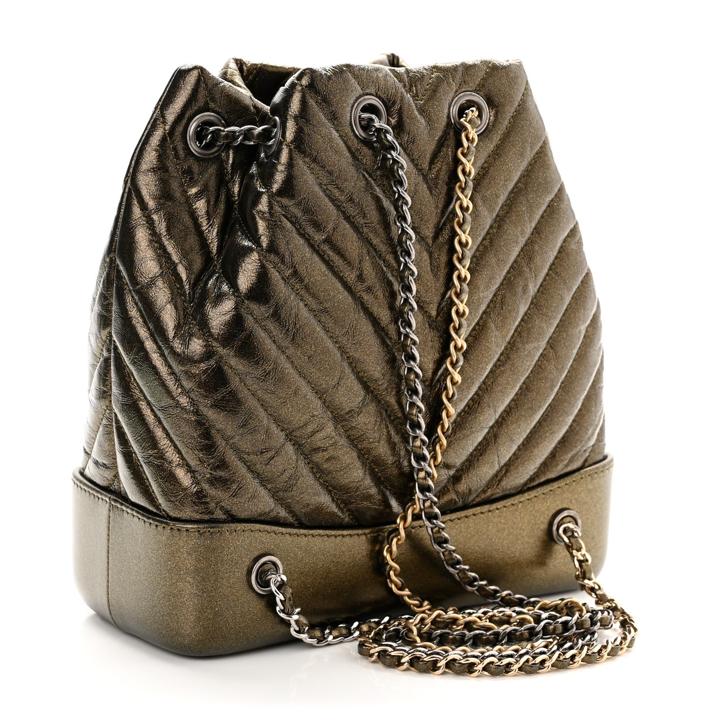 Metallic Aged Calfskin Chevron Quilted Small Gabrielle Backpack Gold