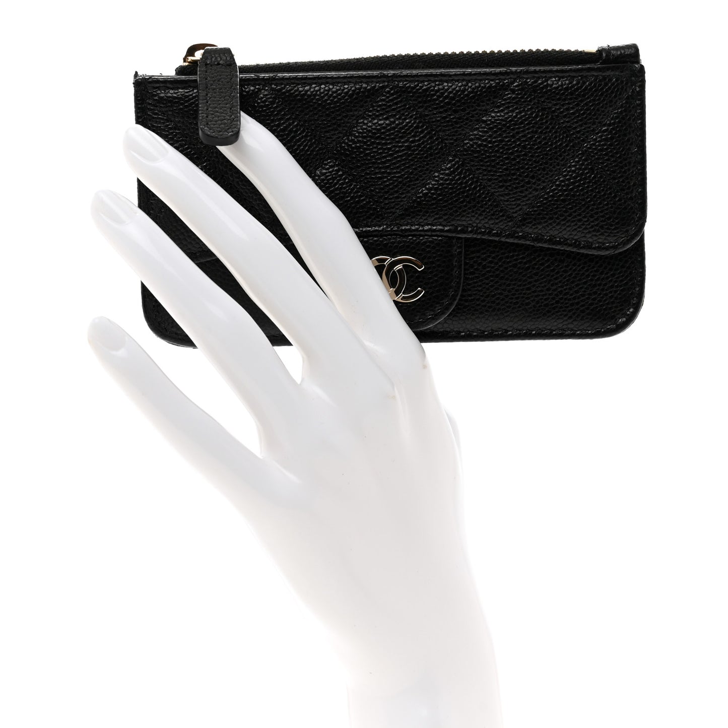 Caviar Quilted Flap Zip Card Holder Black