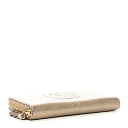 Gucci Metallic Pebbled Calfskin Soho Zip Around Wallet Golden Beige 4 of 8