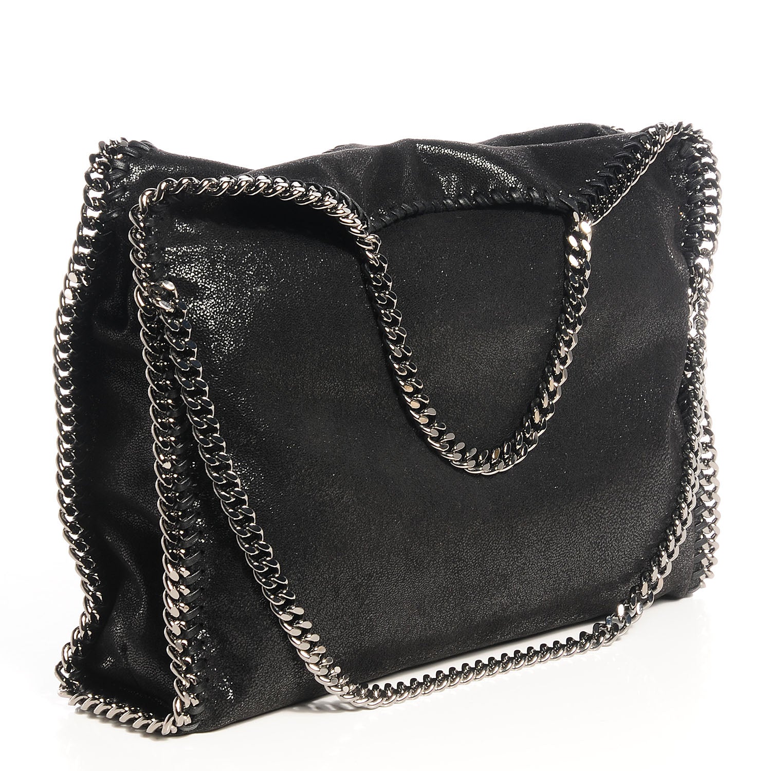 Stella McCartney Faux Leather Shaggy Deer Falabella Fold Over Tote Black 3 of 9