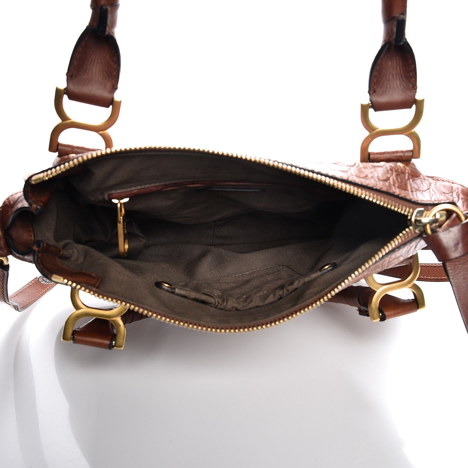 Chloe Calfskin Crocodile Embossed Medium Marcie Satchel Mahogany 6 of 13