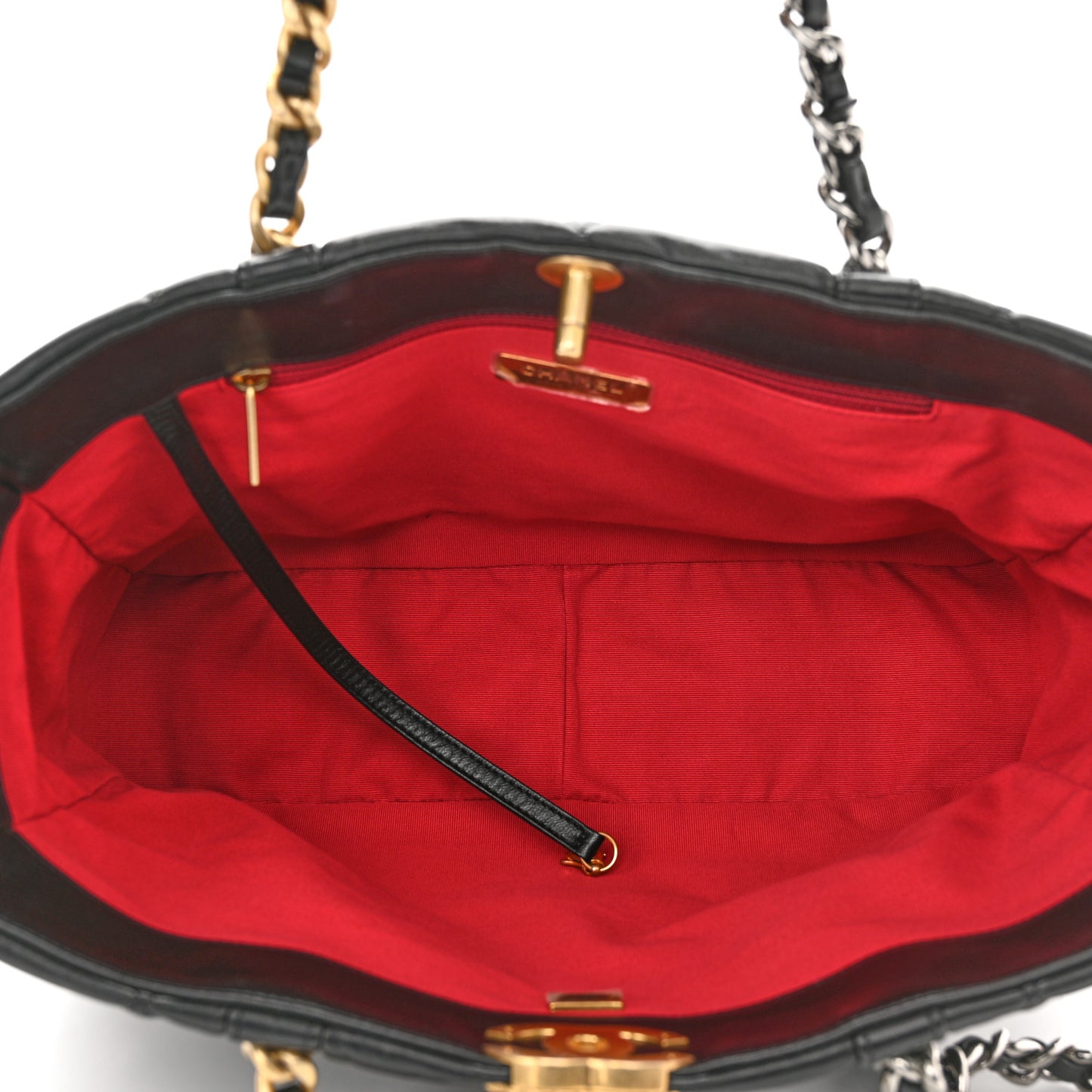 Lambskin Quilted Chanel 19 East West Shopping Bag Black