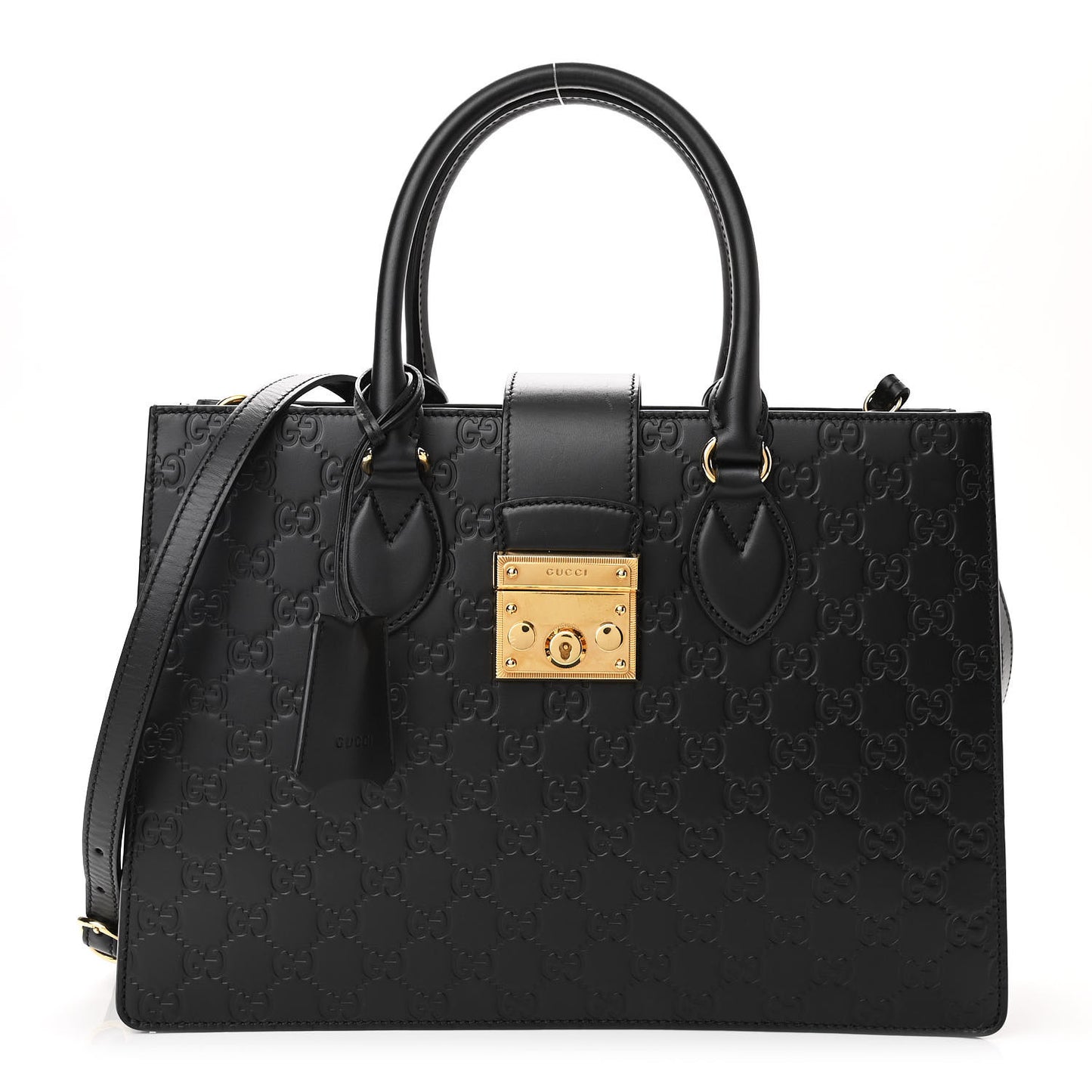 Guccissima Signature Padlock Double Handle Bag Black
