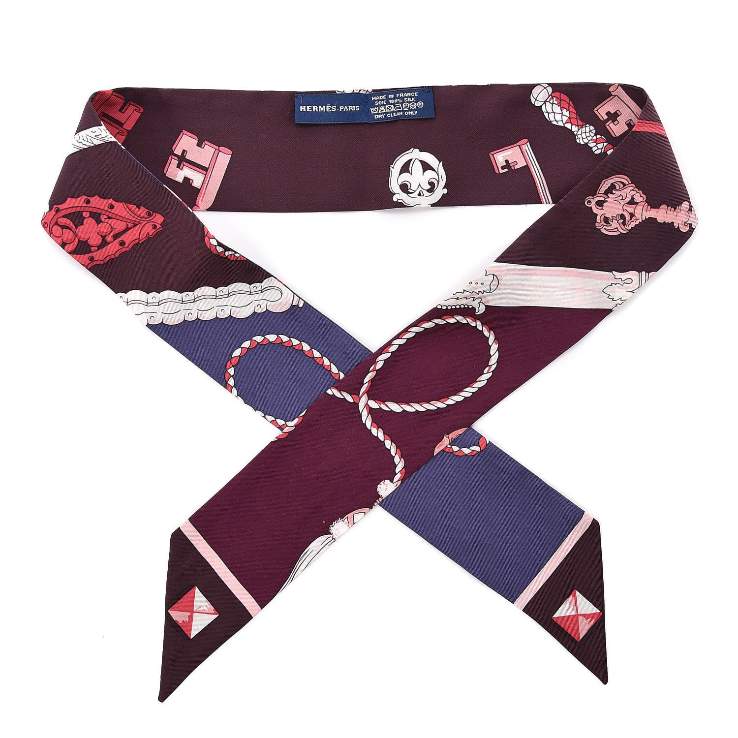 Hermes Silk Les Cles Twilly Bordeaux 1 of 3