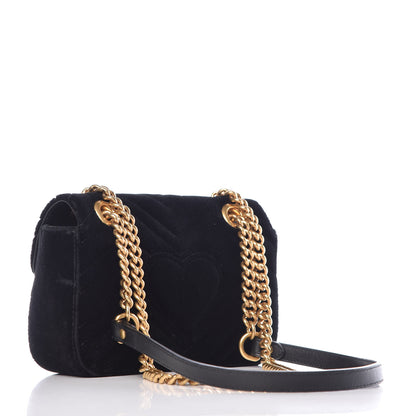 Gucci Velvet Matelasse Mini GG Marmont Shoulder Bag Black 3 of 10