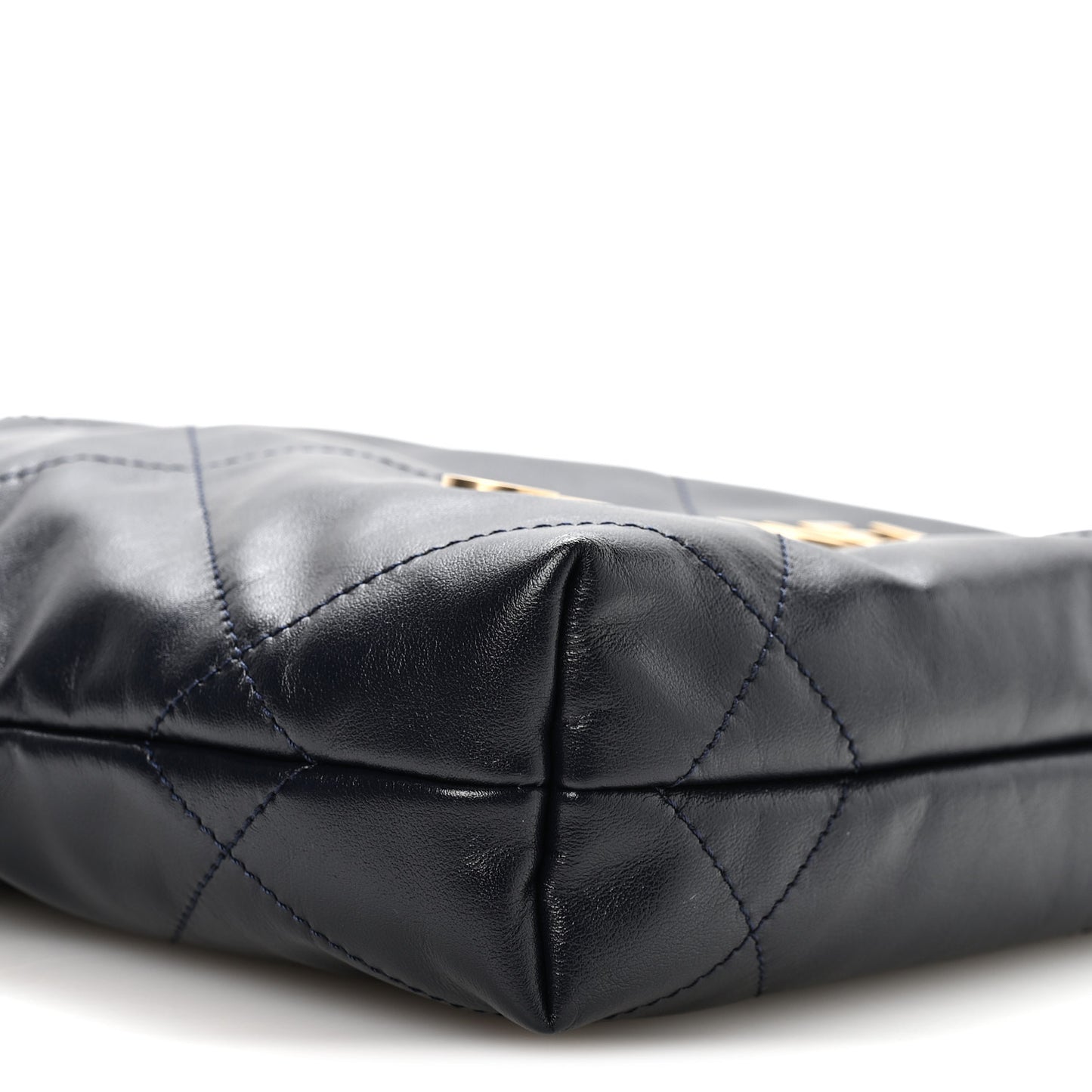 Shiny Calfskin Quilted Mini Chanel 22 Navy Blue