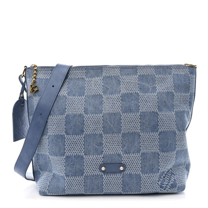Louis Vuitton Damier Denim Vagabond Hobo Blue 1 of 9