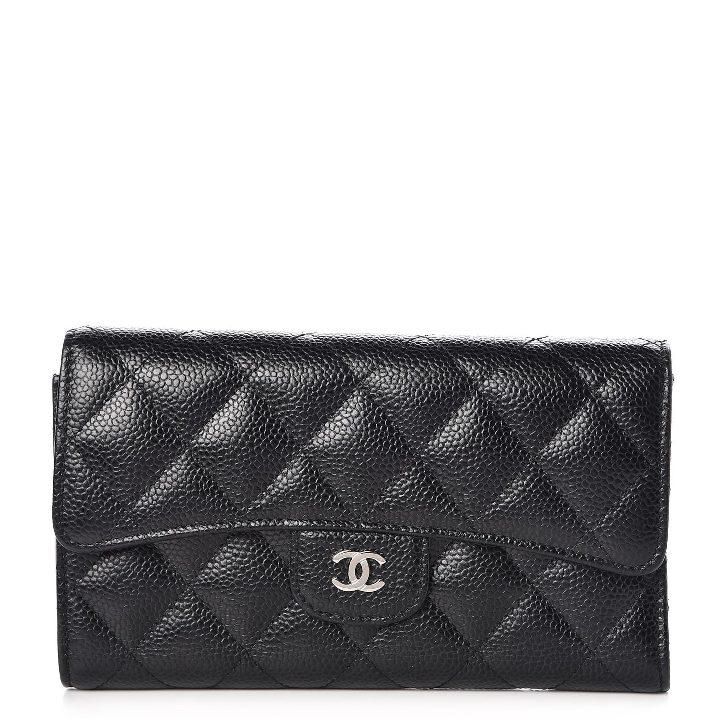 Caviar Quilted Long Flap Wallet Black