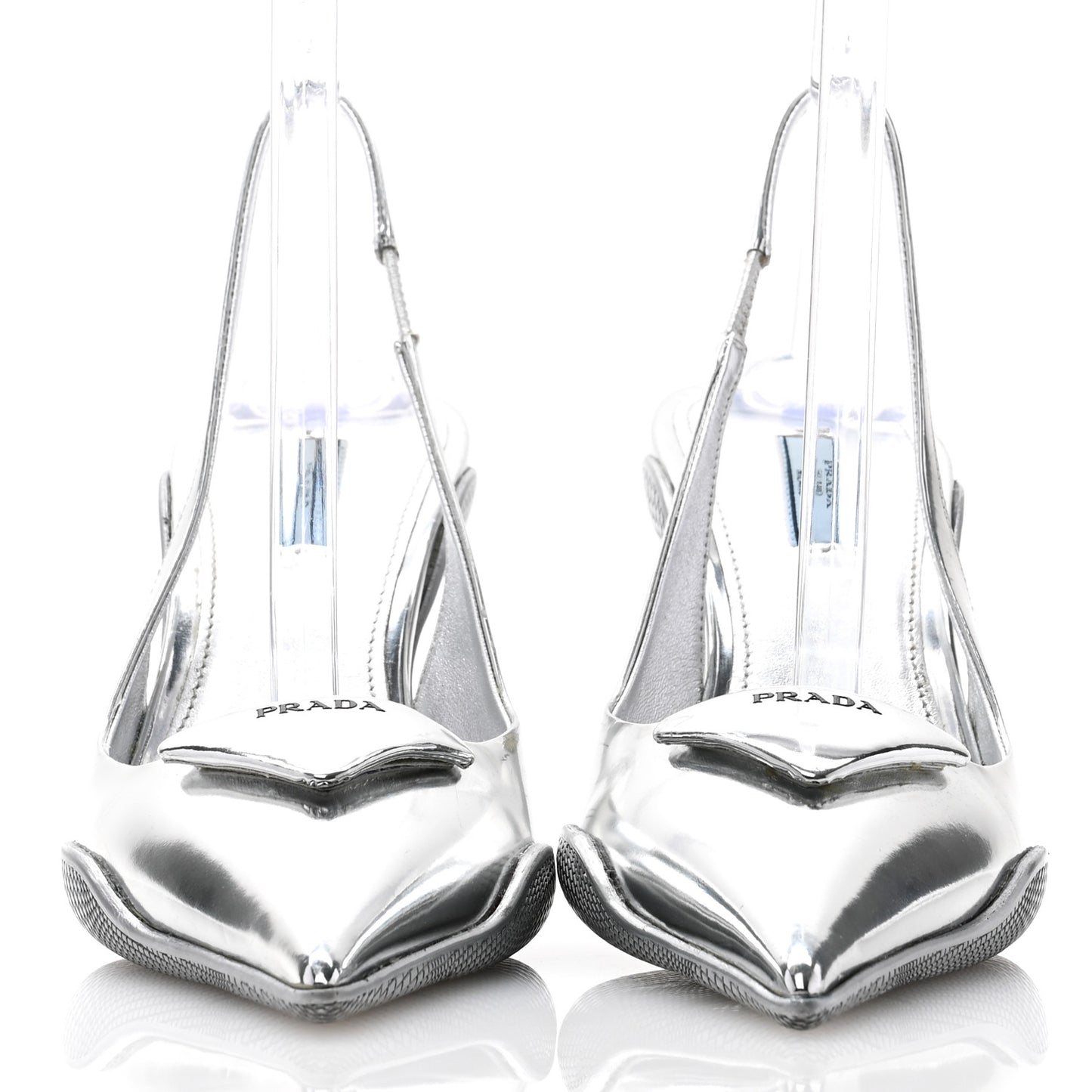 Spazzolato Triangle Logo Pointed Toe 45mm Slingback Pumps 40 Argento