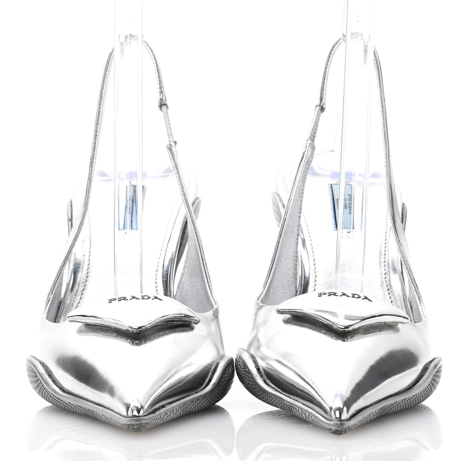 Prada Spazzolato Triangle Logo Pointed Toe 45mm Slingback Pumps 40 Argento 2 of 9