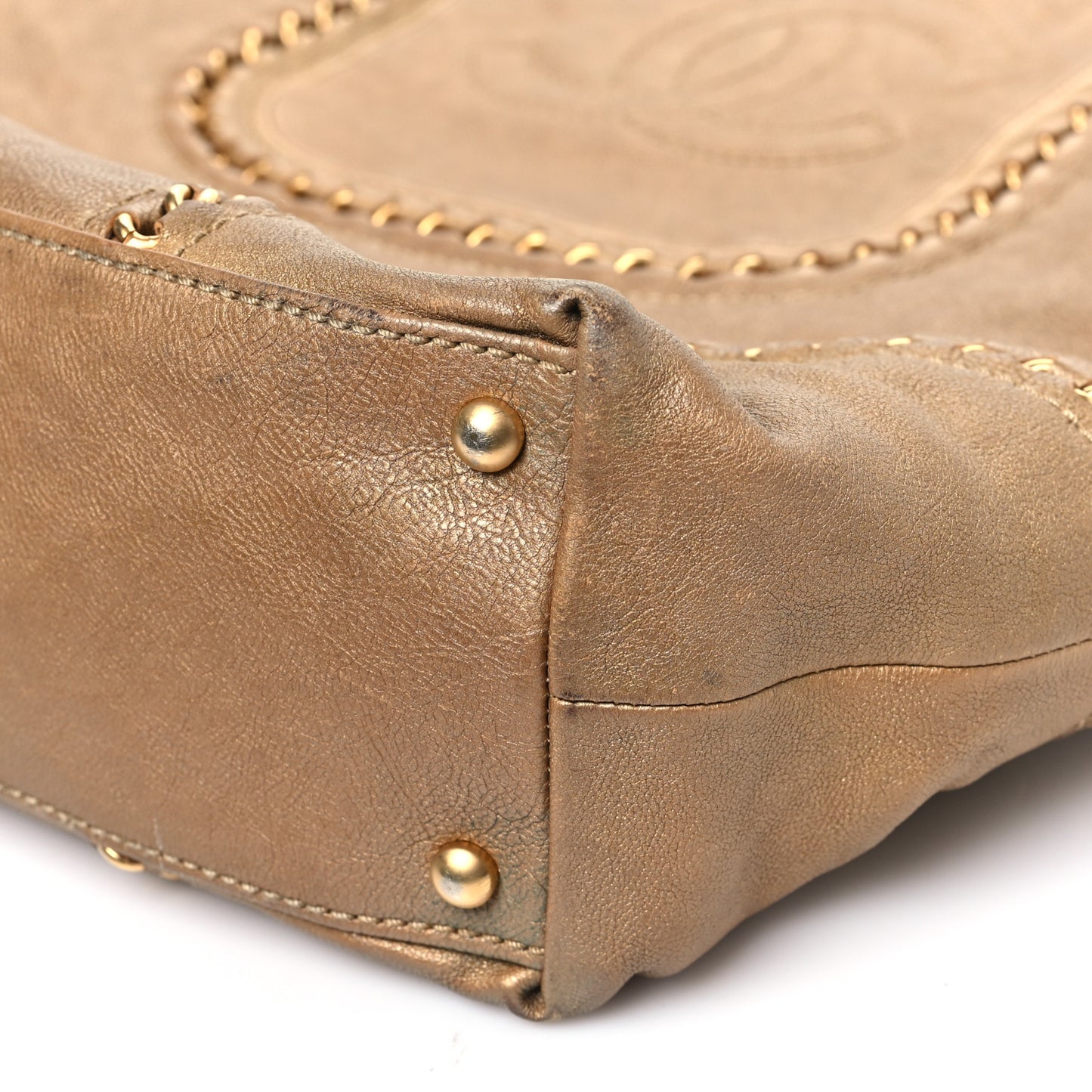 Metallic Calfskin Luxe Ligne Tote Gold