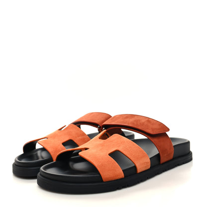 Hermes Suede Goatskin Womens Chypre Sandals 38 Rose Bois De Santal Rouge De Turin 3 of 9
