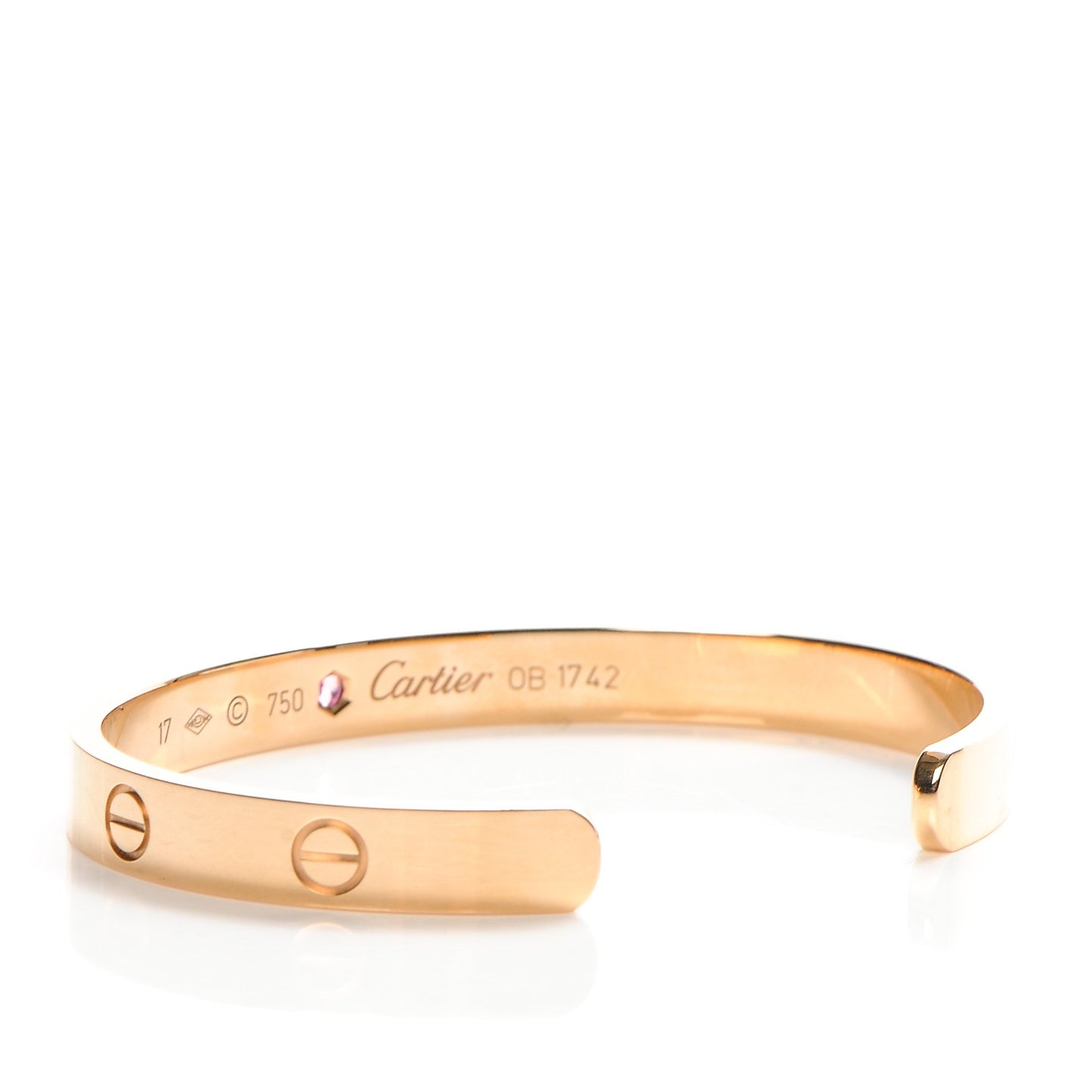 18K Pink Gold Pink Sapphire LOVE Cuff Bracelet 17