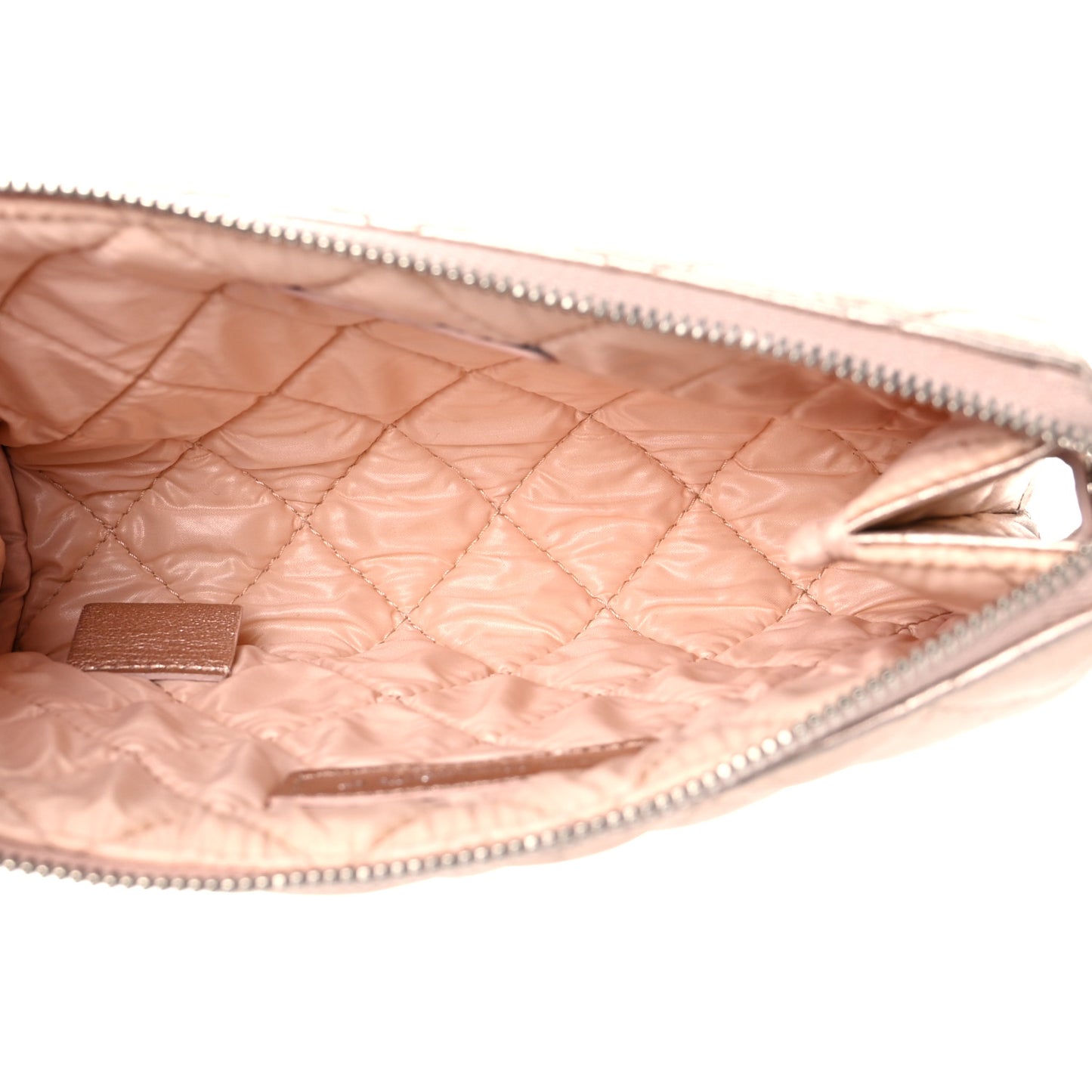 Metallic Lambskin Quilted Cosmetic Pouch Light Gold