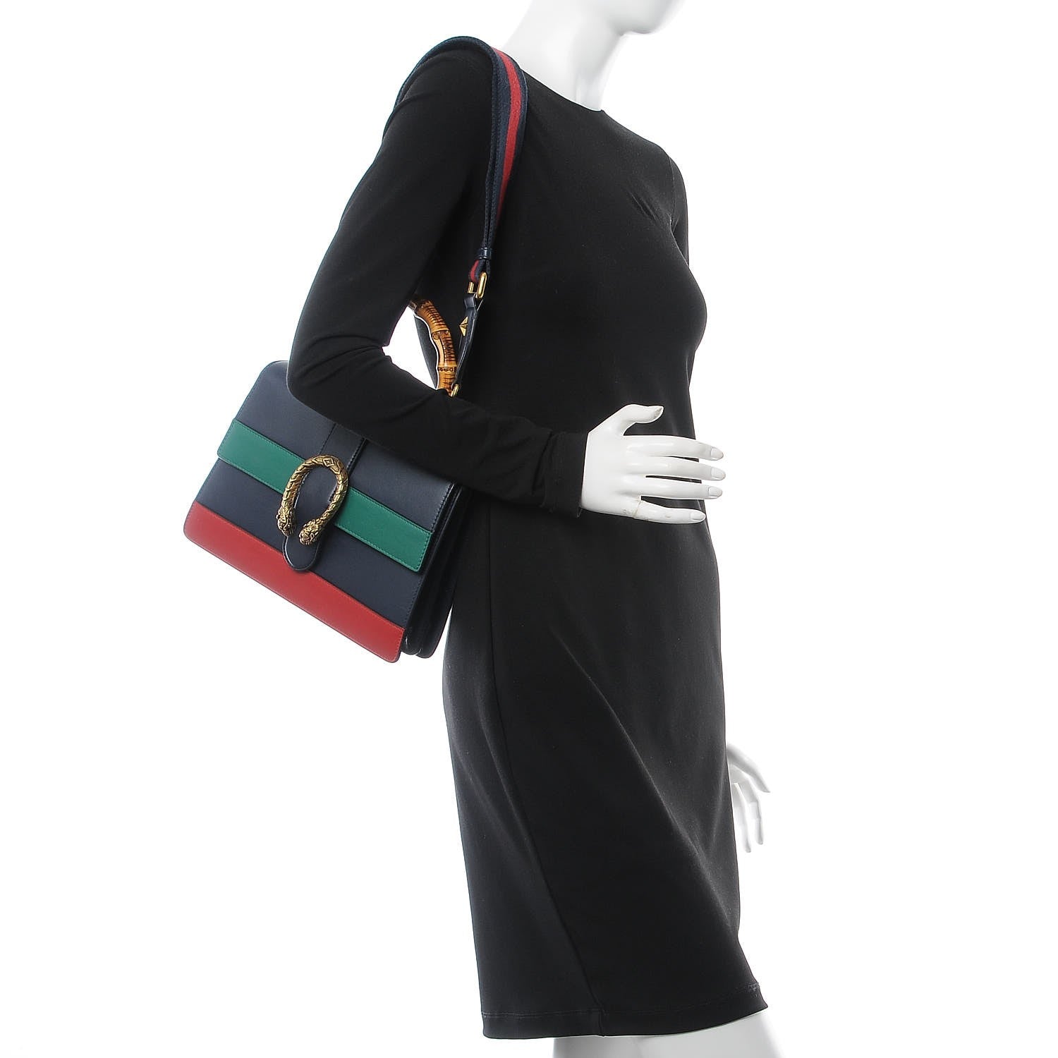 Gucci Moon Calfskin Bamboo Web Medium Dionysus Top Handle Bag Blue Emerald Hibiscus Red 2 of 10