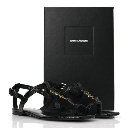 Saint Laurent Calfskin Crocodile Embossed Cassandra Monogram Sandals 40 Black 12 of 12