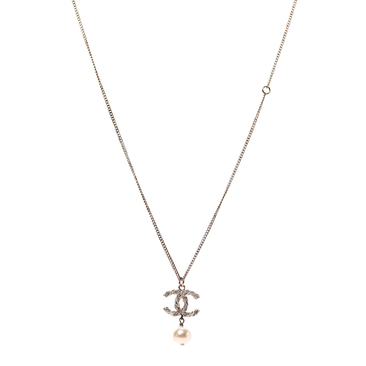 Crystal Twisted CC Drop Necklace Gold