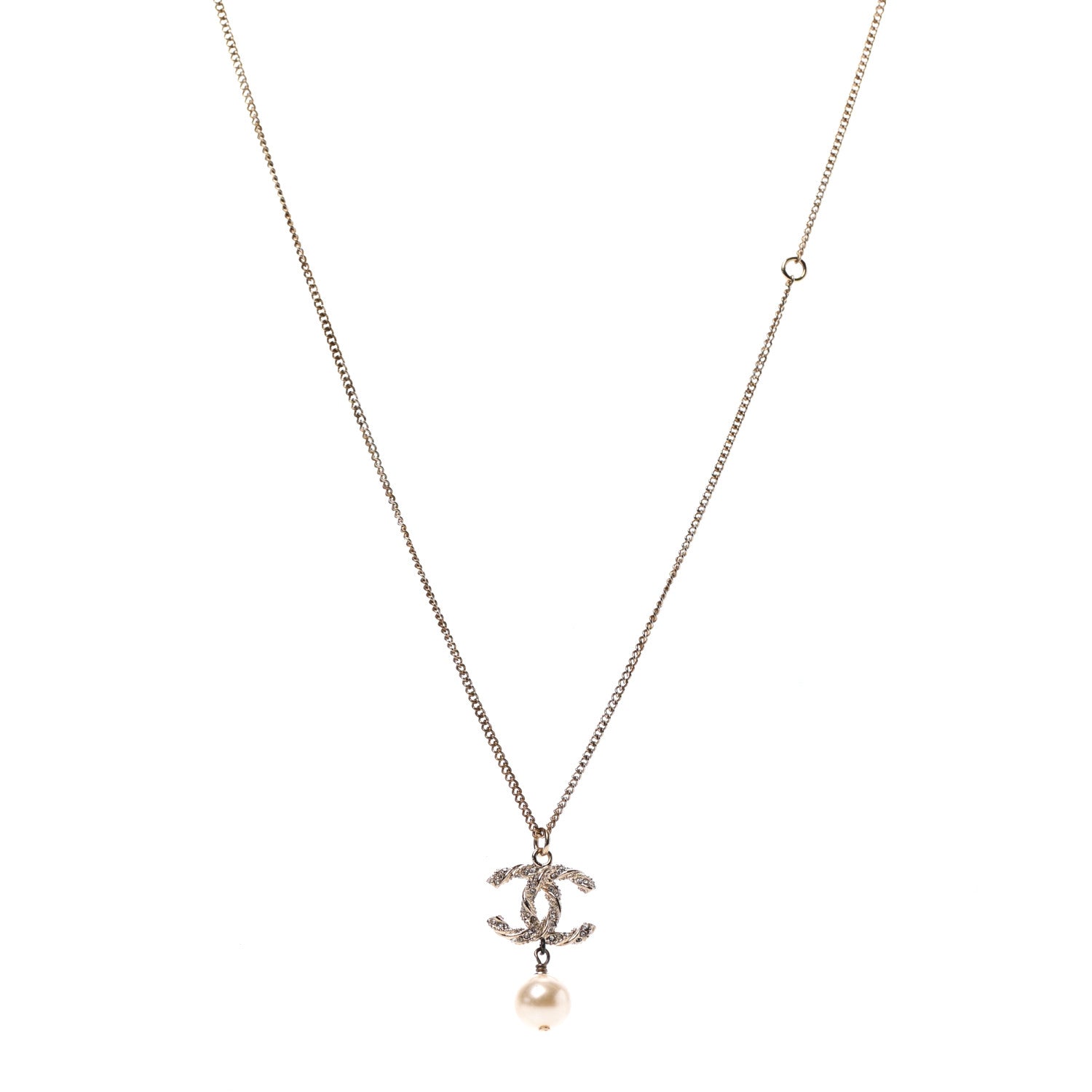 Chanel Crystal Twisted CC Drop Necklace Gold 1 of 5